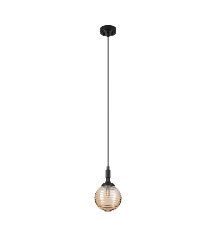Richmond 12cm Pendant 1 Light G9 IP44 Satin Black/Amber Ribbed Round Glass-5