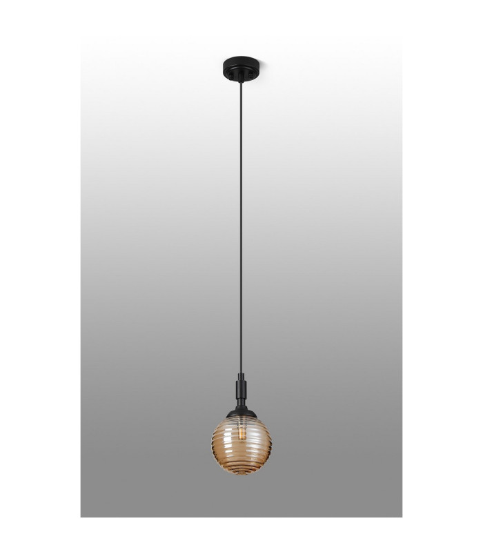 Richmond 12cm Pendant 1 Light G9 IP44 Satin Black/Amber Ribbed Round Glass-8