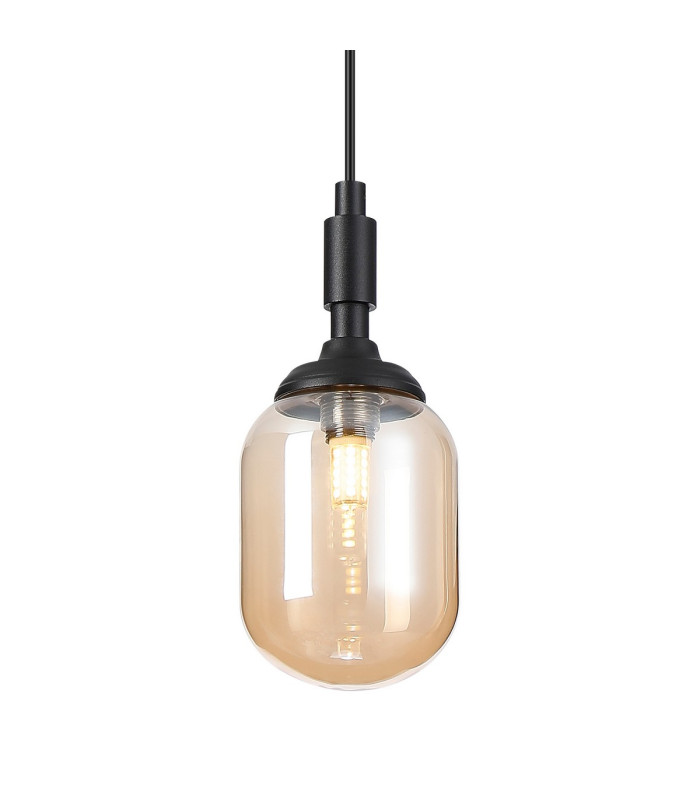 Richmond 9cm Pendant 1 Light G9 IP44 Satin Black/Amber Smooth Tubular Glass-7