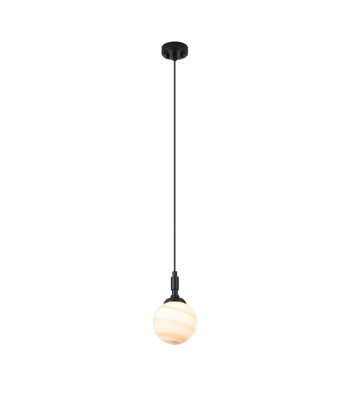 Richmond 12cm Pendant 1 Light G9 IP44 Satin Black/Brown/White Round Marble Effect Glass-4
