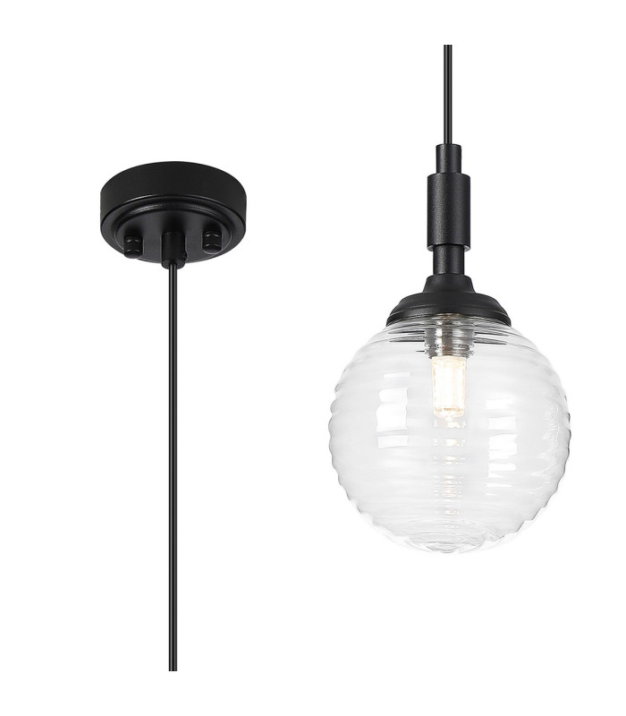 Richmond 12cm Pendant 1 Light G9 IP44 Satin Black/Clear Ribbed Round Glass-1