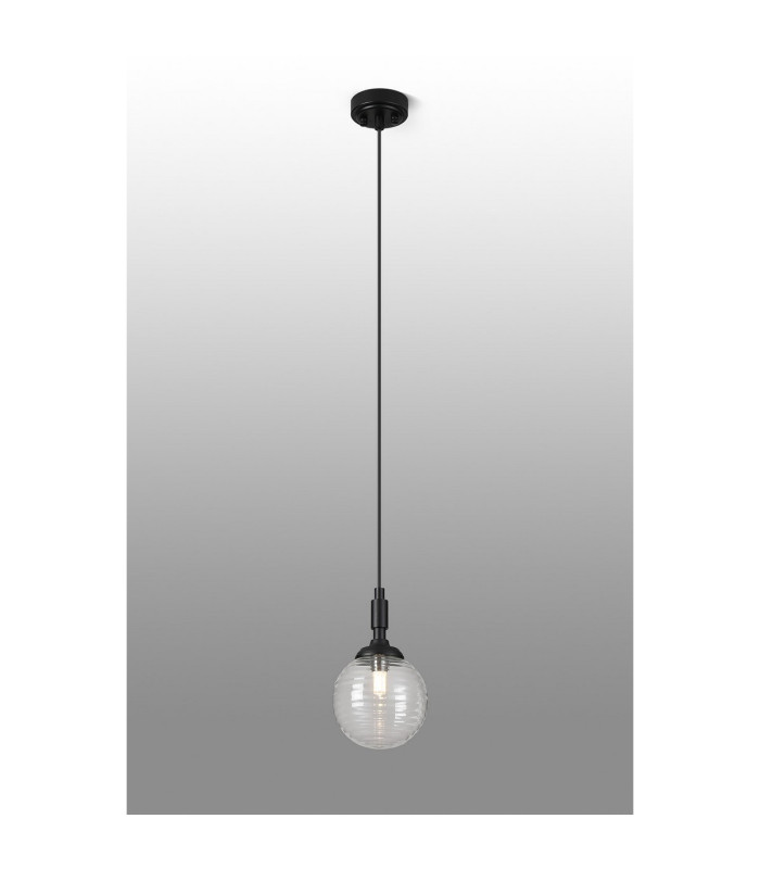 Richmond 12cm Pendant 1 Light G9 IP44 Satin Black/Clear Ribbed Round Glass-3