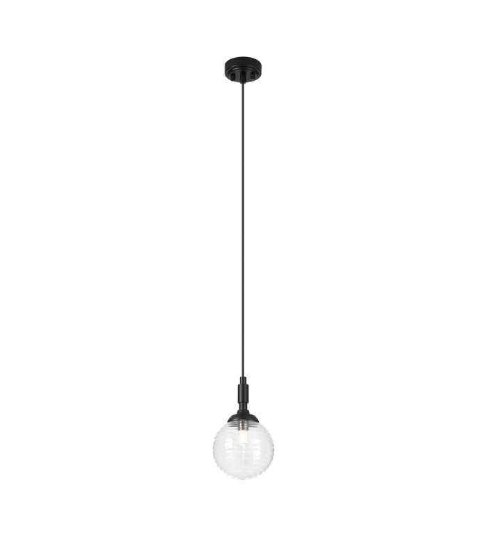 Richmond 12cm Pendant 1 Light G9 IP44 Satin Black/Clear Ribbed Round Glass-4