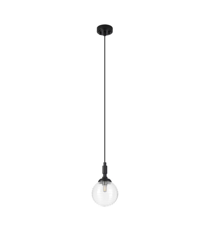 Richmond 12cm Pendant 1 Light G9 IP44 Satin Black/Clear Ribbed Round Glass-5