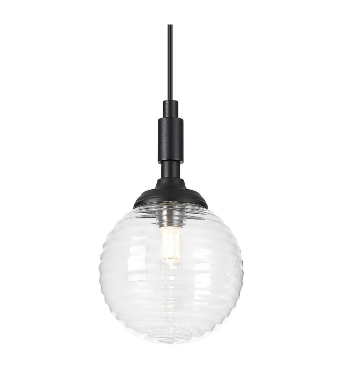 Richmond 12cm Pendant 1 Light G9 IP44 Satin Black/Clear Ribbed Round Glass-7