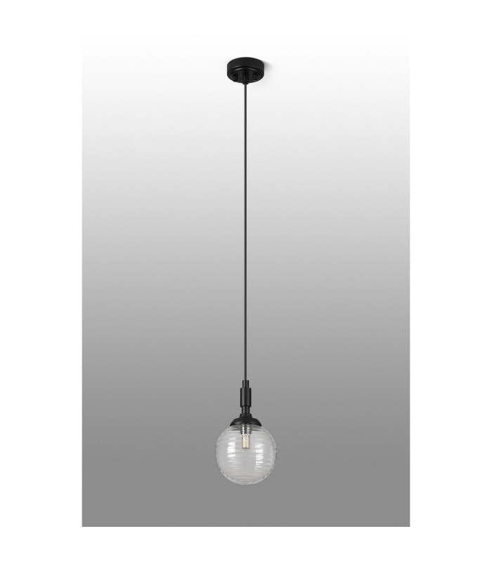 Richmond 12cm Pendant 1 Light G9 IP44 Satin Black/Clear Ribbed Round Glass-8