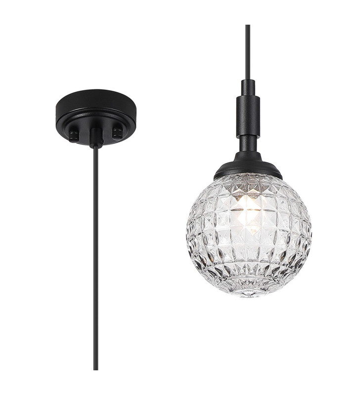 Richmond 12cm Pendant 1 Light G9 IP44 Satin Black/Clear Cross Pattern Round Glass-1