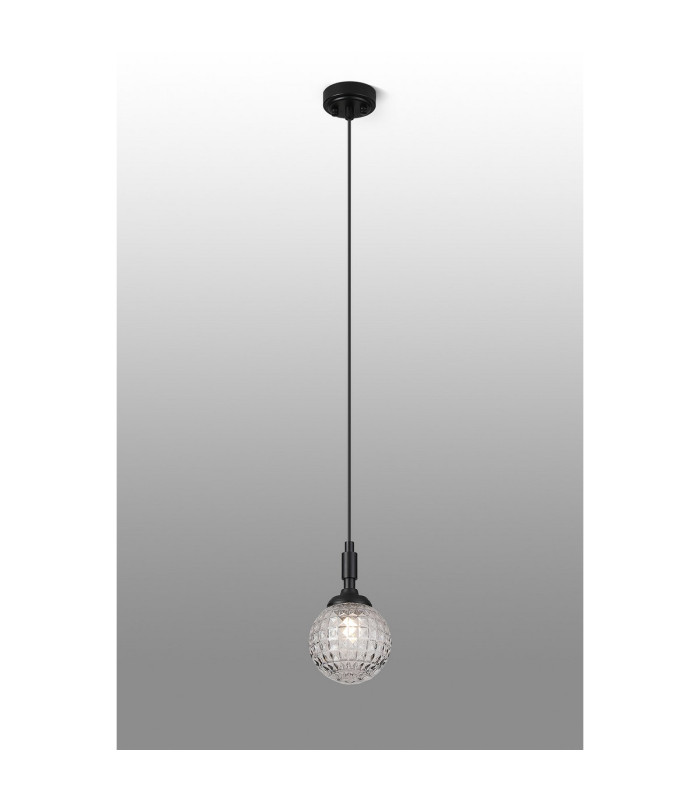 Richmond 12cm Pendant 1 Light G9 IP44 Satin Black/Clear Cross Pattern Round Glass-3