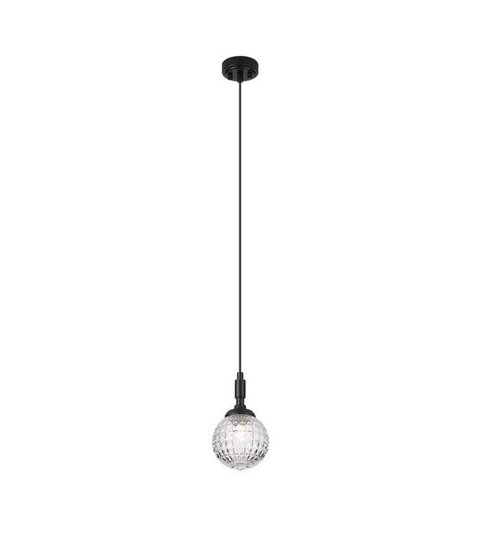 Richmond 12cm Pendant 1 Light G9 IP44 Satin Black/Clear Cross Pattern Round Glass-4