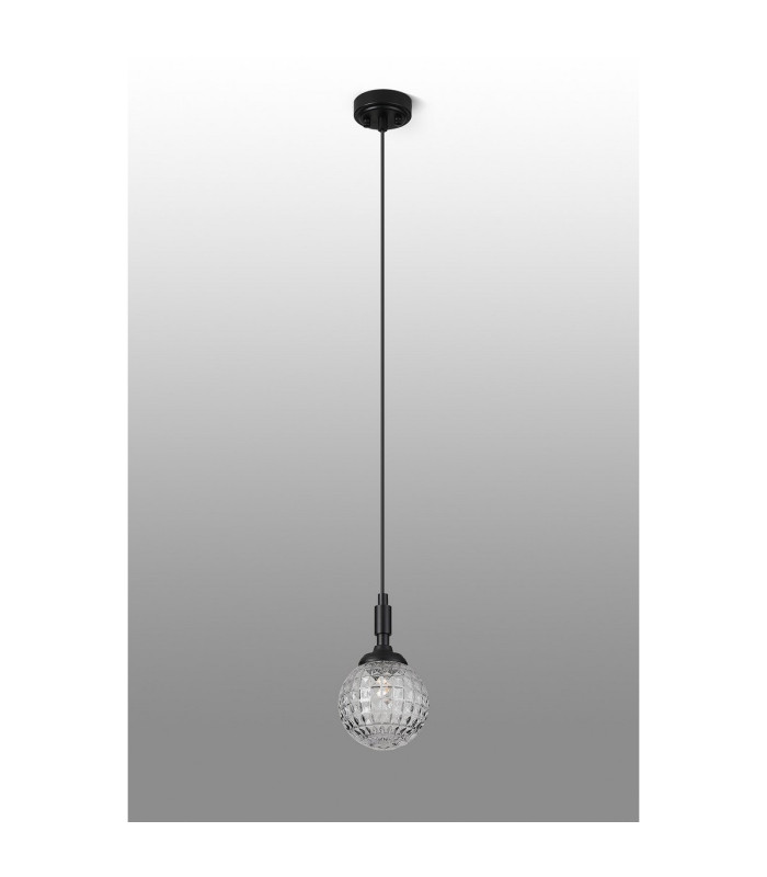 Richmond 12cm Pendant 1 Light G9 IP44 Satin Black/Clear Cross Pattern Round Glass-8