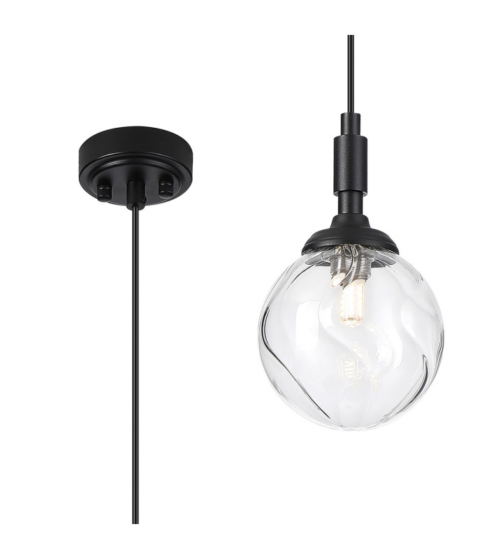 Richmond 12cm Pendant 1 Light G9 IP44 Satin Black/Clear Waved Round Glass-1