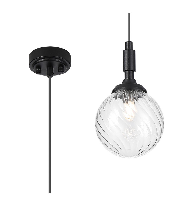 Richmond 12cm Pendant 1 Light G9 IP44 Satin Black/Clear Swirl Round Glass-1