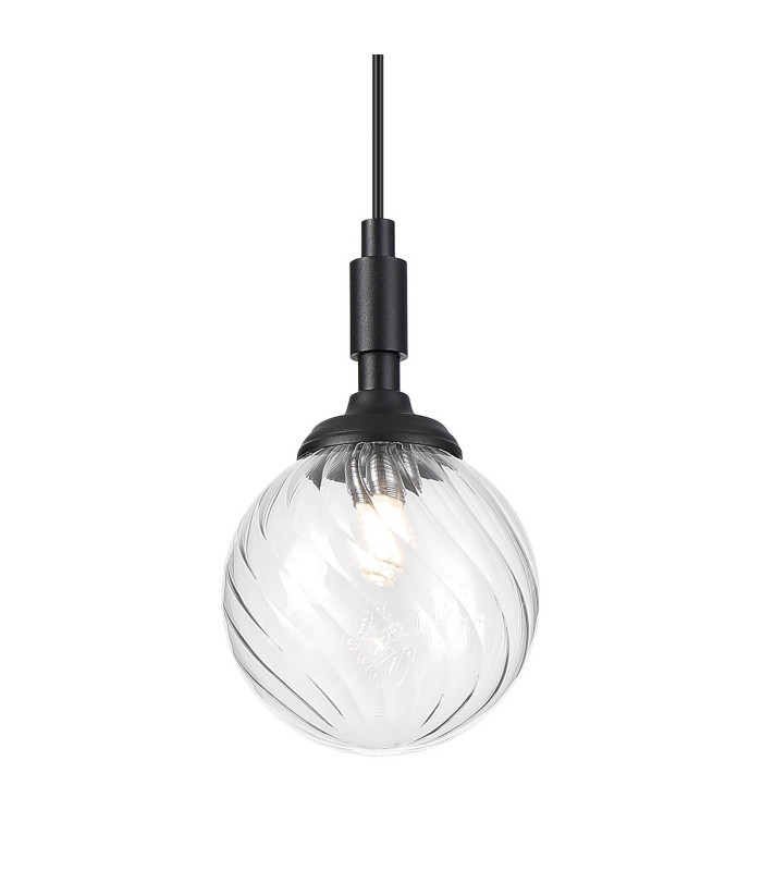 Richmond 12cm Pendant 1 Light G9 IP44 Satin Black/Clear Swirl Round Glass-7