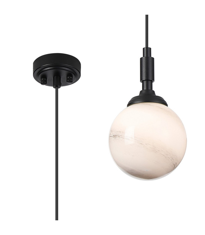 Richmond 12cm Pendant 1 Light G9 IP44 Satin Black/Grey/White Round Marble Effect Glass-1
