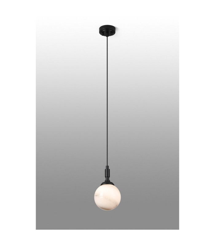 Richmond 12cm Pendant 1 Light G9 IP44 Satin Black/Grey/White Round Marble Effect Glass-3