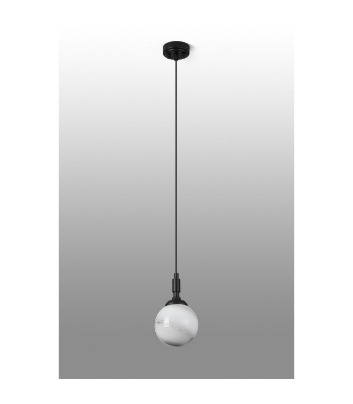 Richmond 12cm Pendant 1 Light G9 IP44 Satin Black/Grey/White Round Marble Effect Glass-8
