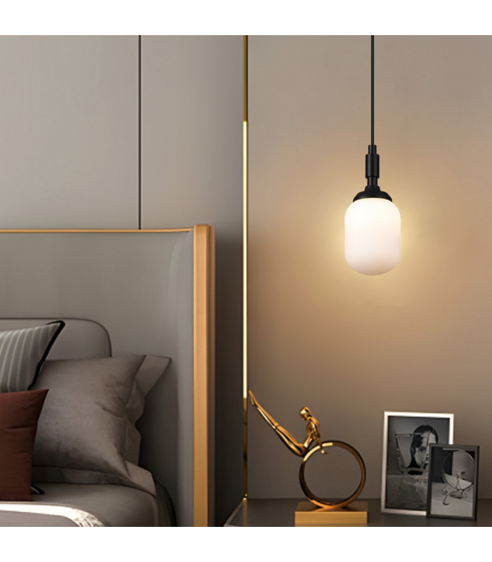 Richmond 9cm Pendant 1 Light G9 IP44 Satin Black/Opal Smooth Tubular Glass-4
