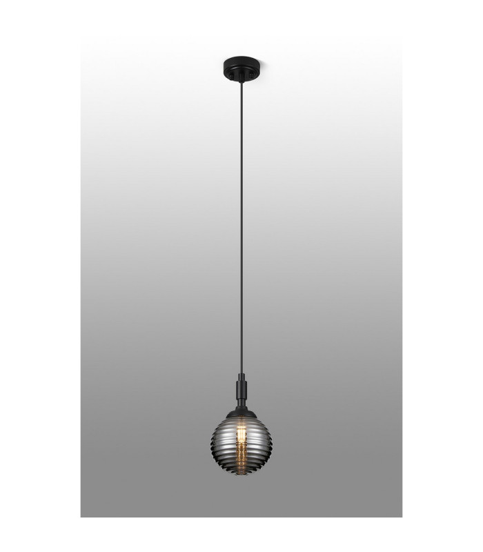 Richmond 12cm Pendant 1 Light G9 IP44 Satin Black/Smoke Ribbed Round Glass-3