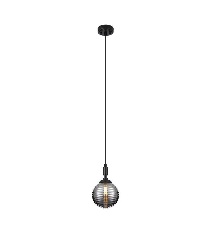 Richmond 12cm Pendant 1 Light G9 IP44 Satin Black/Smoke Ribbed Round Glass-4