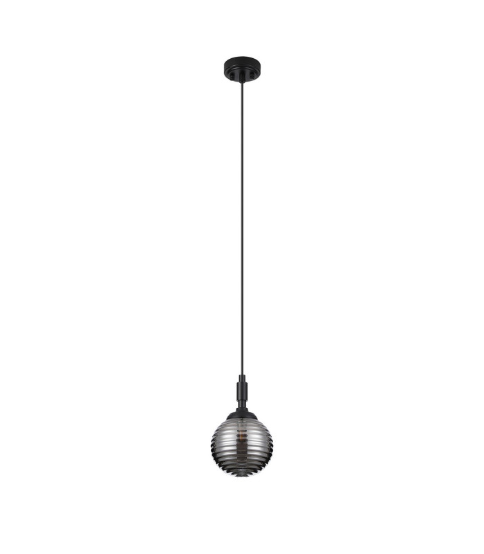 Richmond 12cm Pendant 1 Light G9 IP44 Satin Black/Smoke Ribbed Round Glass-5