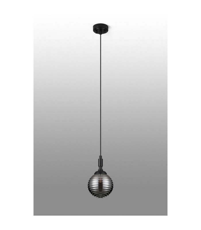 Richmond 12cm Pendant 1 Light G9 IP44 Satin Black/Smoke Ribbed Round Glass-8
