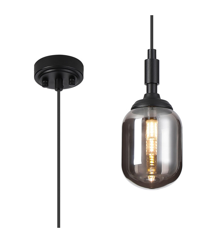 Richmond 9cm Pendant 1 Light G9 IP44 Satin Black/Smoke Smooth Tubular Glass-1