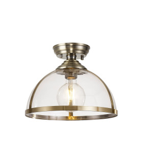 Cairo 30cm Flush Ceiling Fitting 1 x E27 Antique Brass / Clear-1