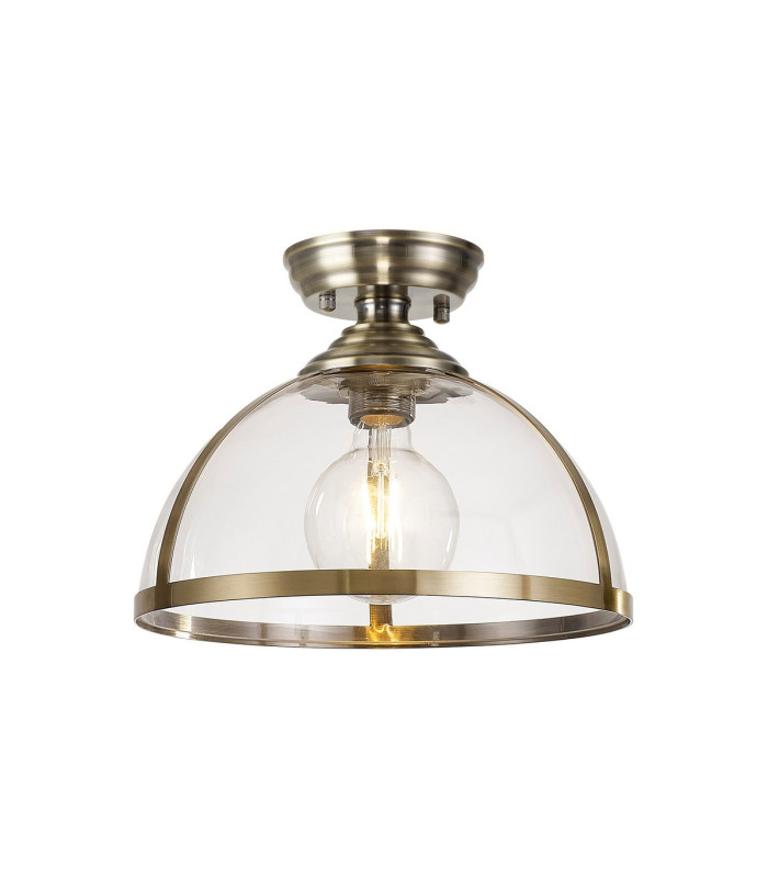 Cairo 30cm Flush Ceiling Fitting 1 x E27 Antique Brass / Clear-1