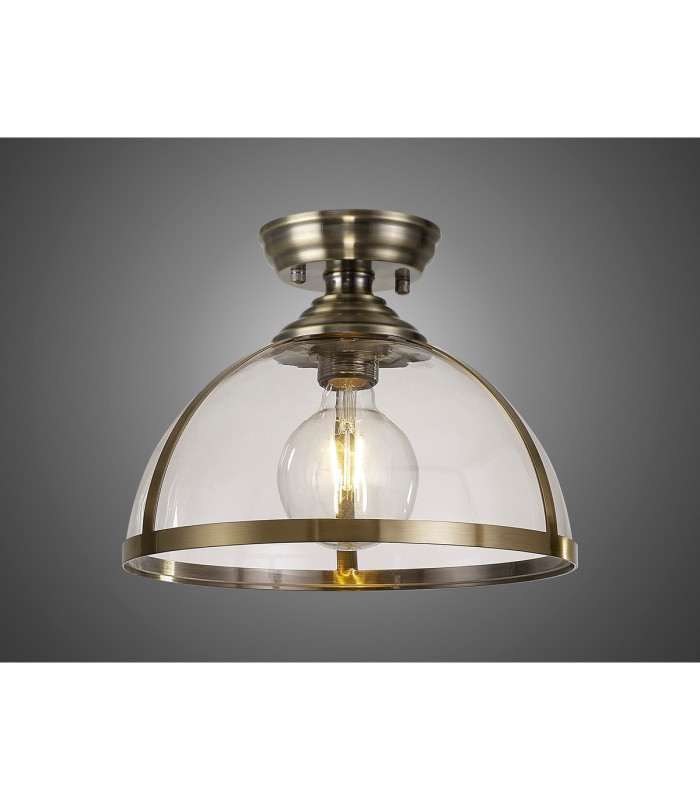 Cairo 30cm Flush Ceiling Fitting 1 x E27 Antique Brass / Clear-3