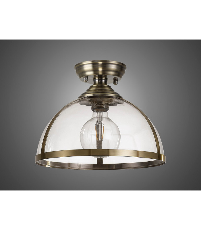 Cairo 30cm Flush Ceiling Fitting 1 x E27 Antique Brass / Clear-10
