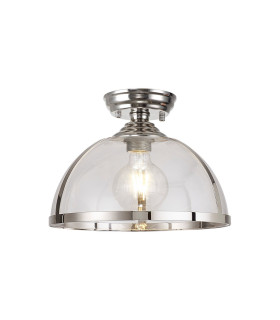 Cairo 30cm Flush Ceiling Fitting 1 x E27 Polished Nickel / Clear-1