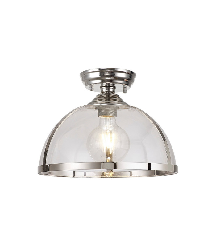 Cairo 30cm Flush Ceiling Fitting 1 x E27 Polished Nickel / Clear-1