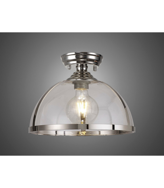 Cairo 30cm Flush Ceiling Fitting 1 x E27 Polished Nickel / Clear-3