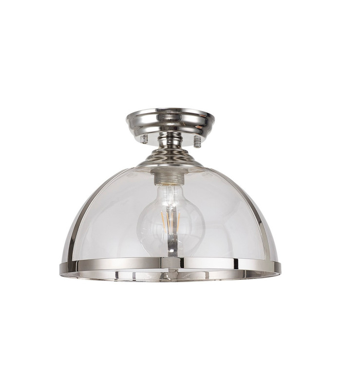 Cairo 30cm Flush Ceiling Fitting 1 x E27 Polished Nickel / Clear-4