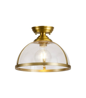 Cairo 30cm Flush Ceiling Fitting 1 x E27 Satin Gold / Clear-1