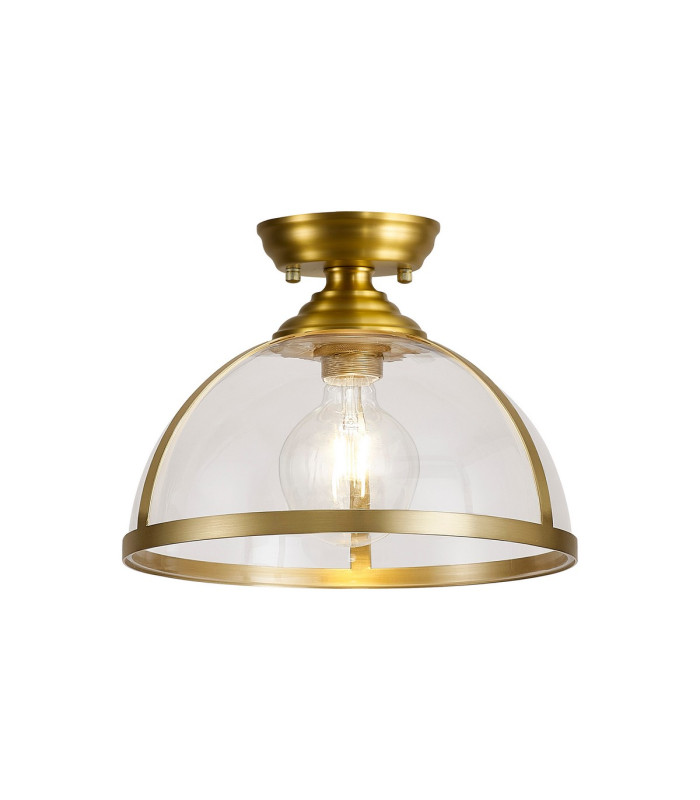 Cairo 30cm Flush Ceiling Fitting 1 x E27 Satin Gold / Clear-1