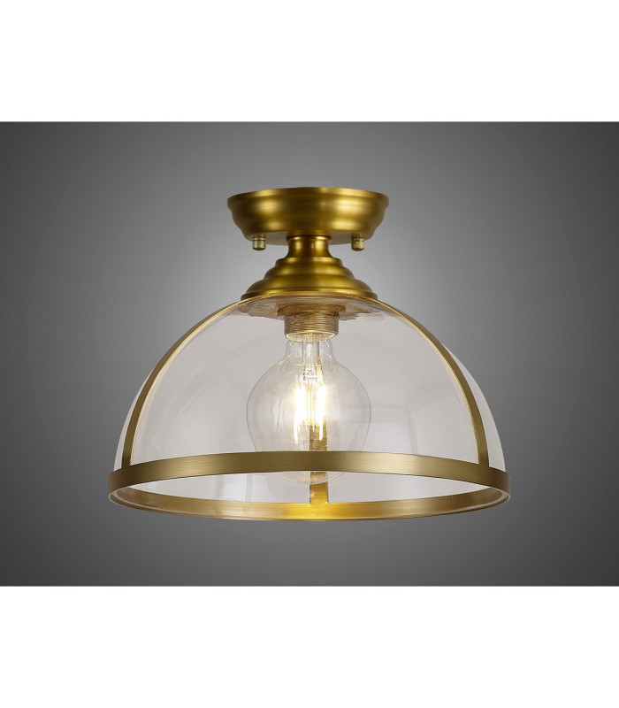 Cairo 30cm Flush Ceiling Fitting 1 x E27 Satin Gold / Clear-3