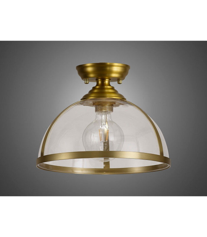 Cairo 30cm Flush Ceiling Fitting 1 x E27 Satin Gold / Clear-9
