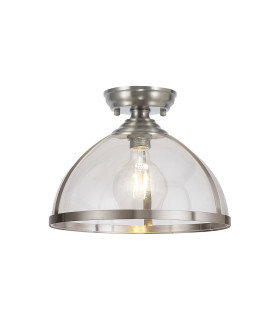 Cairo 30cm Flush Ceiling Fitting 1 x E27 Satin Nickel / Clear-1