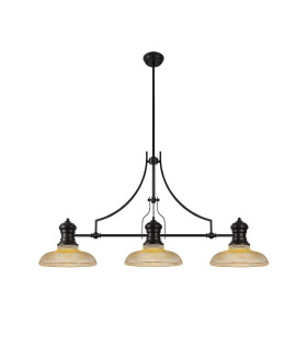 Cairo 3 Light Linear Multi Height Pendant E27 30cm Round Glass Shade Matt Black Amber-1