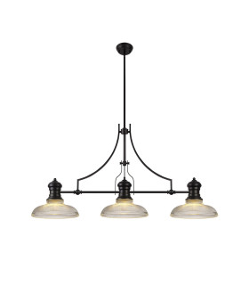 Cairo 3 Light Linear Multi Height Pendant E27 30cm Round Glass Shade Matt Black Clear-1