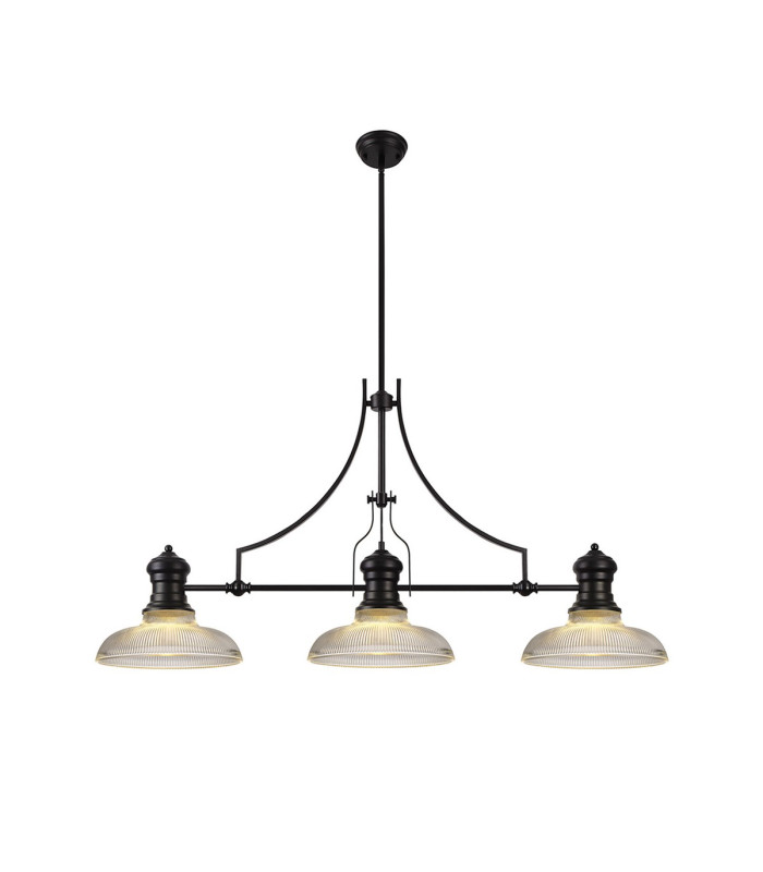 Cairo 3 Light Linear Multi Height Pendant E27 30cm Round Glass Shade Matt Black Clear-1