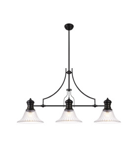 Cairo 3 Light Linear Multi Height Pendant E27 30cm Bell Glass Shade Matt Black Clear-1