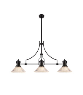 Cairo 3 Light Linear Multi Height Pendant E27 30cm Cone Glass Shade Matt Black Clear-1