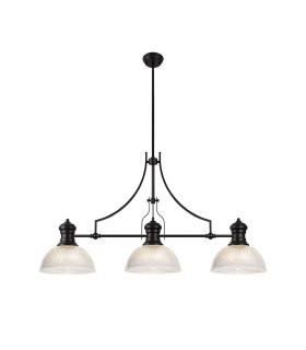 Cairo 3 Light Linear Multi Height Pendant E27 30cm Dome Glass Shade Matt Black Clear-1