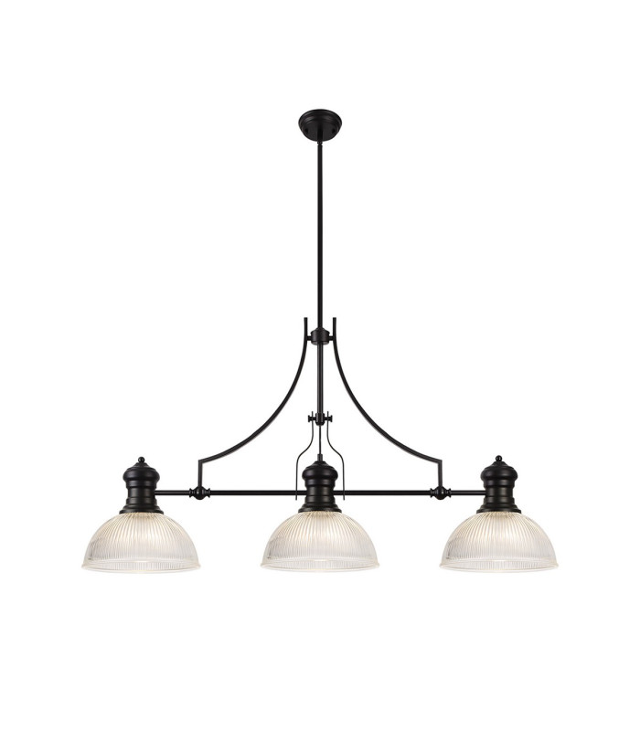Cairo 3 Light Linear Multi Height Pendant E27 30cm Dome Glass Shade Matt Black Clear-1