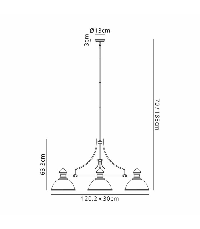 Cairo 3 Light Linear Multi Height Pendant E27 30cm Dome Glass Shade Matt Black Clear-2