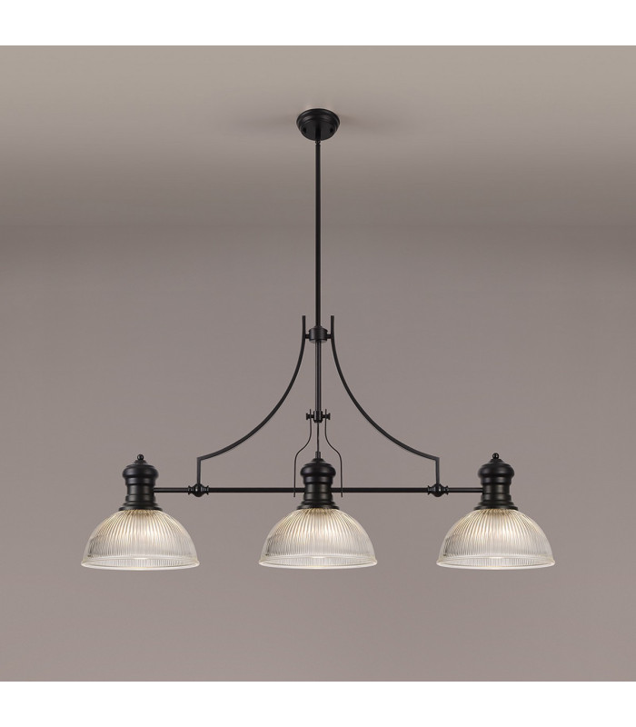 Cairo 3 Light Linear Multi Height Pendant E27 30cm Dome Glass Shade Matt Black Clear-3
