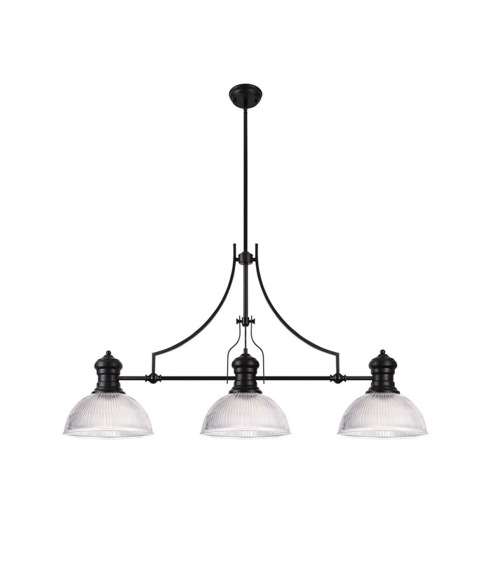 Cairo 3 Light Linear Multi Height Pendant E27 30cm Dome Glass Shade Matt Black Clear-4