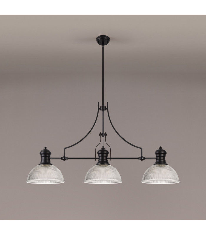 Cairo 3 Light Linear Multi Height Pendant E27 30cm Dome Glass Shade Matt Black Clear-11